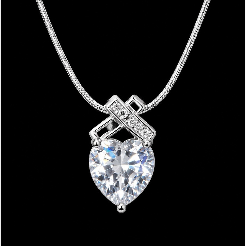 Heart Pendant Made with Swarovski Crystals Silver Necklace 18" Vintage